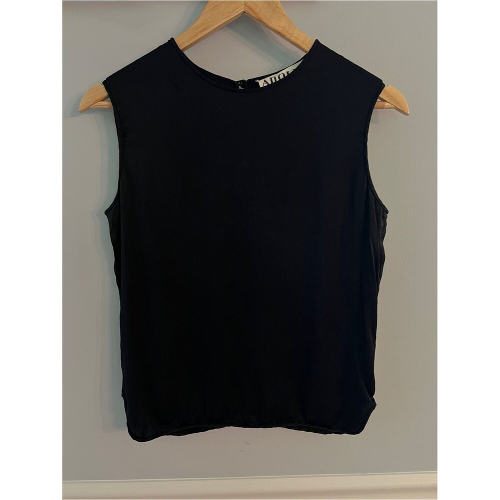 Vintage Saks Fifth Avenue Black Silk Shell Top Minimalist Sleeveless Blouse